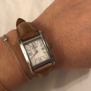 Vintage Fossil Brown Leather Square Face Watch